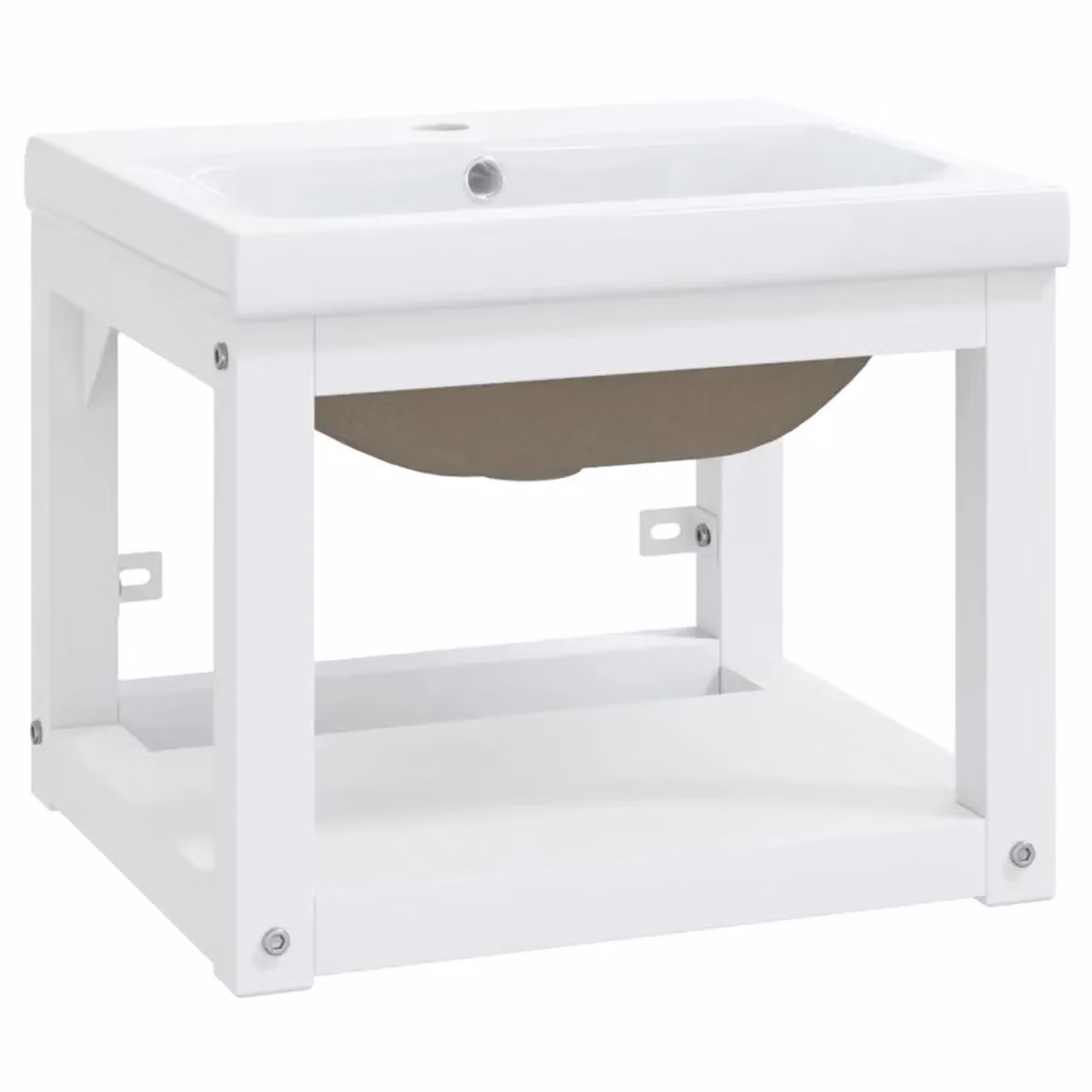 Lavabo da Bagno Moderno con Telaio in Metallo Laccato Bianco e Lavabo in Ceramica MERCATOXL L/P/H: 42 x 38 x 31 cm – 2
