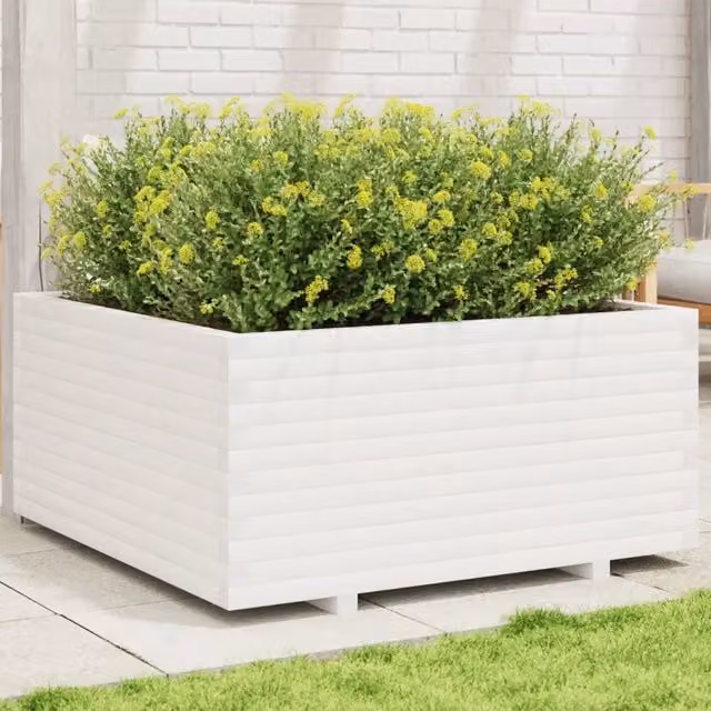 Fioriera da Giardino-Vaso da Esterno Bianca 100x100x49,5 Legno Massello di Pino
