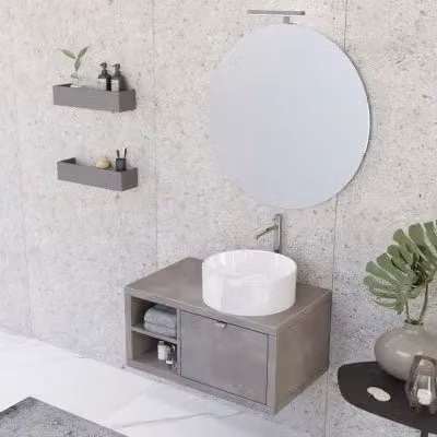 Mobile bagno sospeso INBAGNO grigio opaco con cassetto e vano a giorno, larghezza: 80 cm – 1