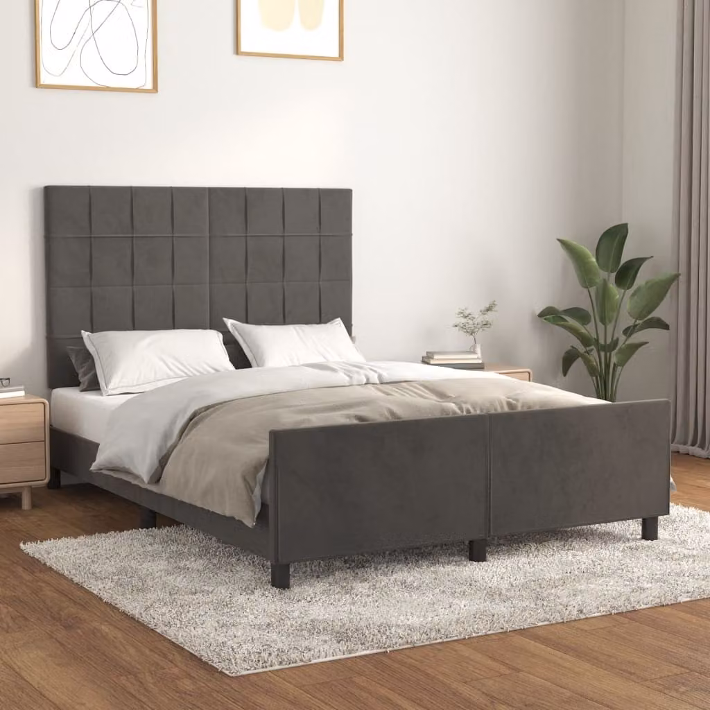 The Living Store Struttura letto con testiera grigio scuro 140x200 cm in velluto