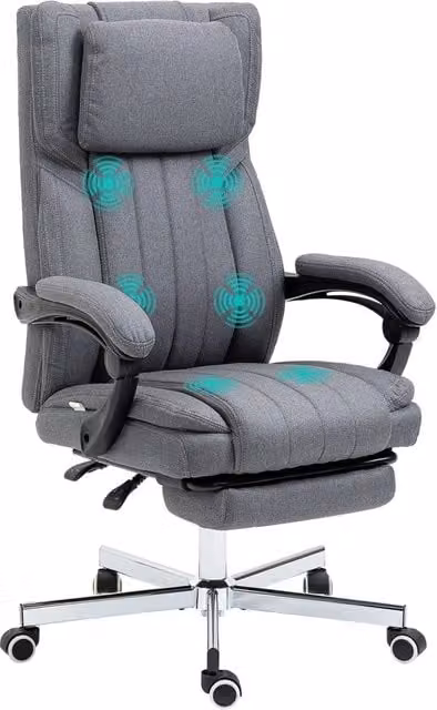 Sedia da ufficio con 5 modalit¨¤ di massaggio, sedia ergonomica da scrivania con funzione reclinabile, altezza regolabile, poggiapiedi, effetto lino,
