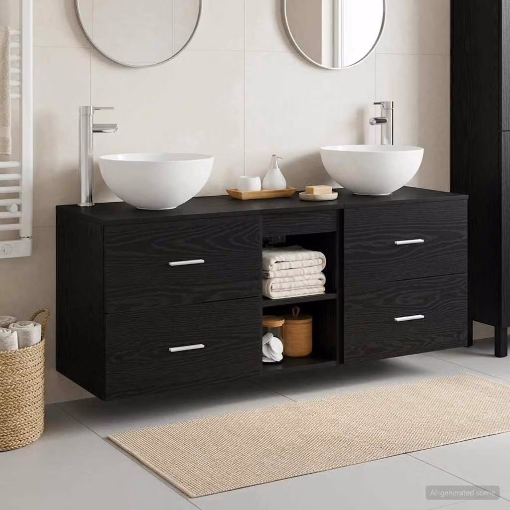 Set di 3 armadi da bagno sospesi vidaXL in nero opaco L/P/H: 129 x 35 x 80 cm