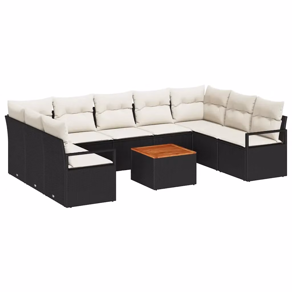 Set Divano da Giardino vidaXL 10 Pezzi a Forma di L in Polyrattan Nero con Cuscini e Tavolino da Caffè – 2