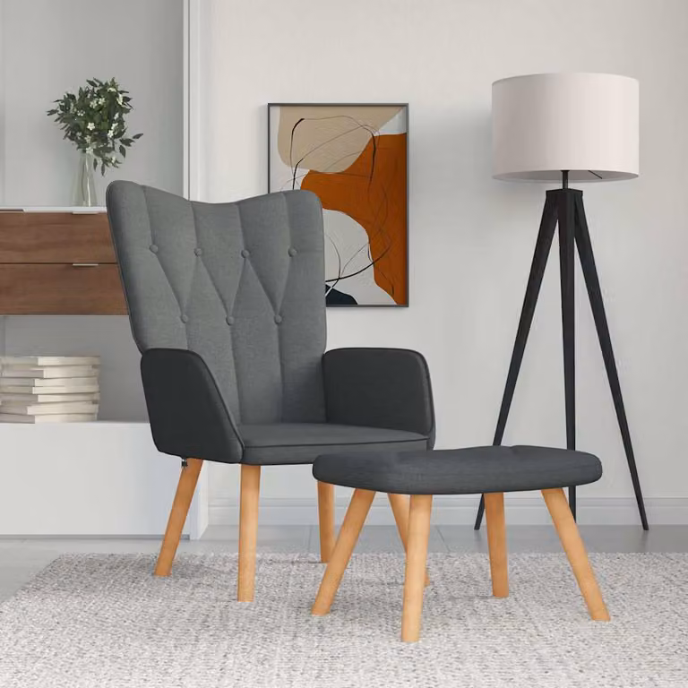 vidaXL Poltrona Relax con Poggiapiedi Grigio in Tessuto e Struttura in Legno e Metallo