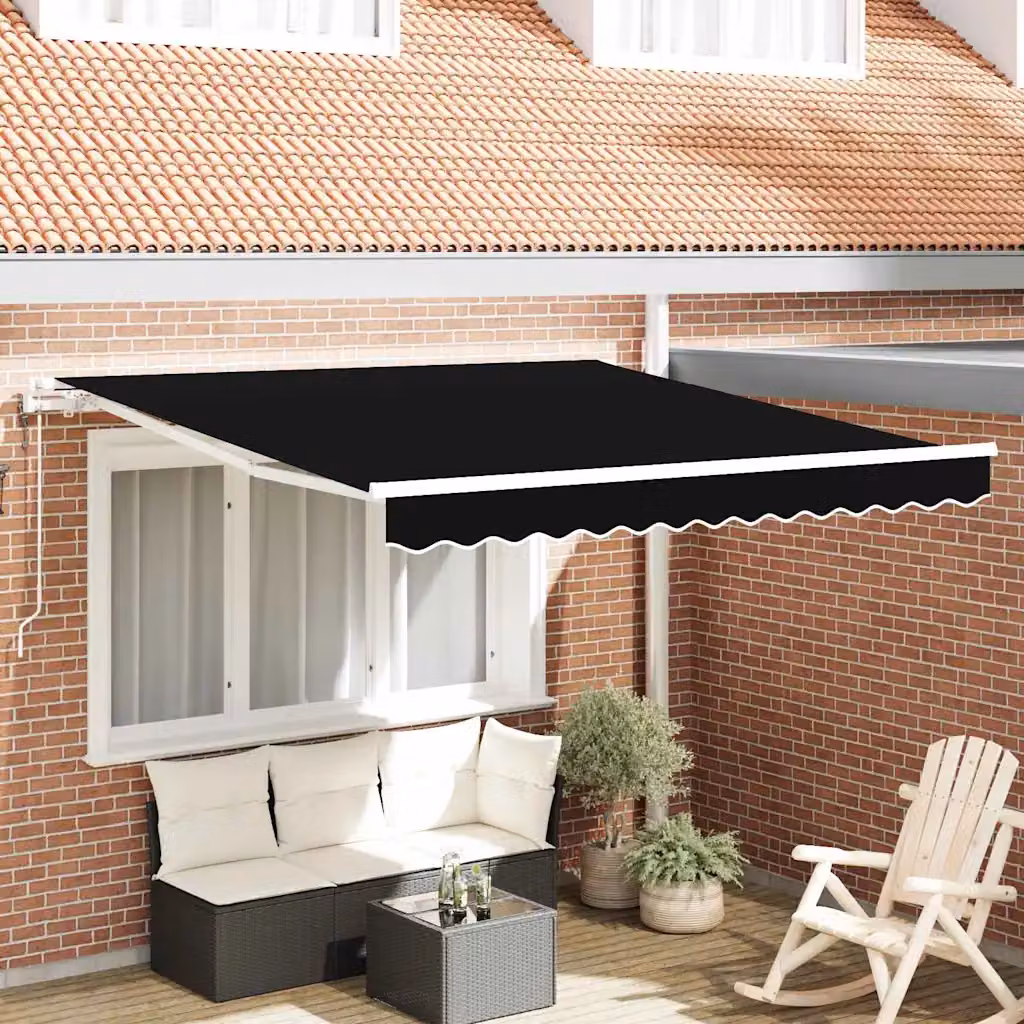 Tenda retrattile vidaXL con bracci pieghevoli in alluminio e tessuto in poliestere, colore nero, L: 300 cm x P: 250 cm