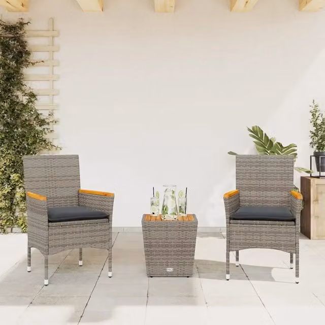 Set da Bistrò 3 pz con Cuscini Grigio Polyrattan e Vetro 3278746