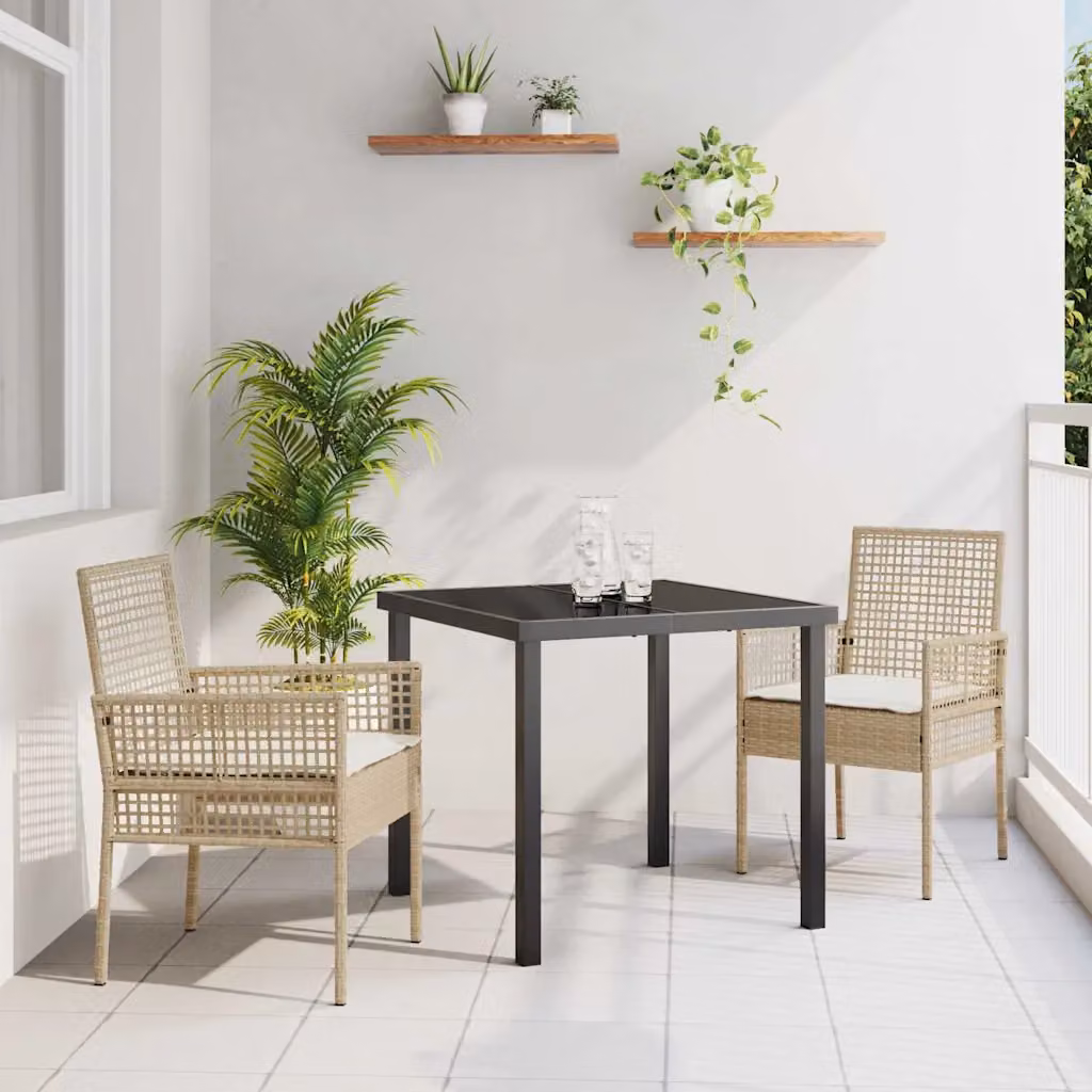 Set di 2 sedie da giardino moderne vidaXL in polyrattan beige con cuscini e braccioli