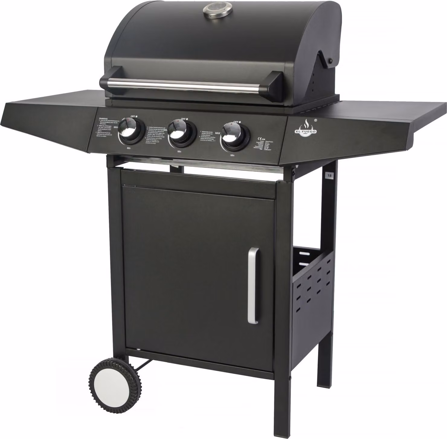 Barbecue El Fuego: barbecue a gas San Angelo a 3 bruciatori, carrello barbecue, barbecue da giardino