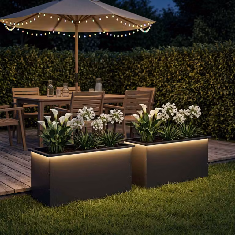 Set di 2 fioriere da giardino con LED vidaXL in acciaio nero L 100 x P 50 x H 48 cm