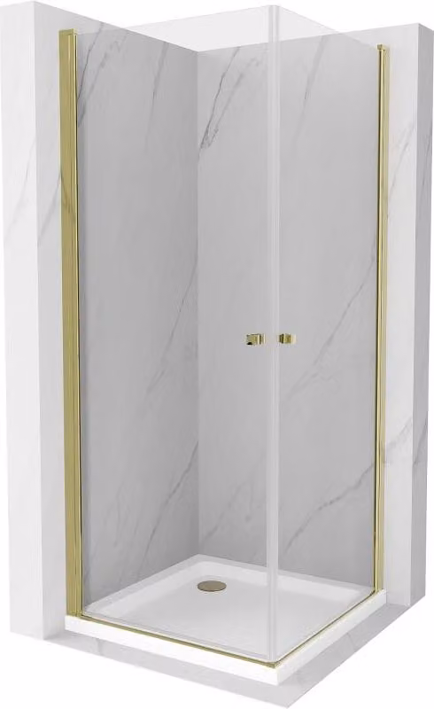 Mexen Pretoria Duo cabina doccia a battente 90 x 90 cm, trasparente, oro + piatto Flat - 852-090-090-50-02-4010G