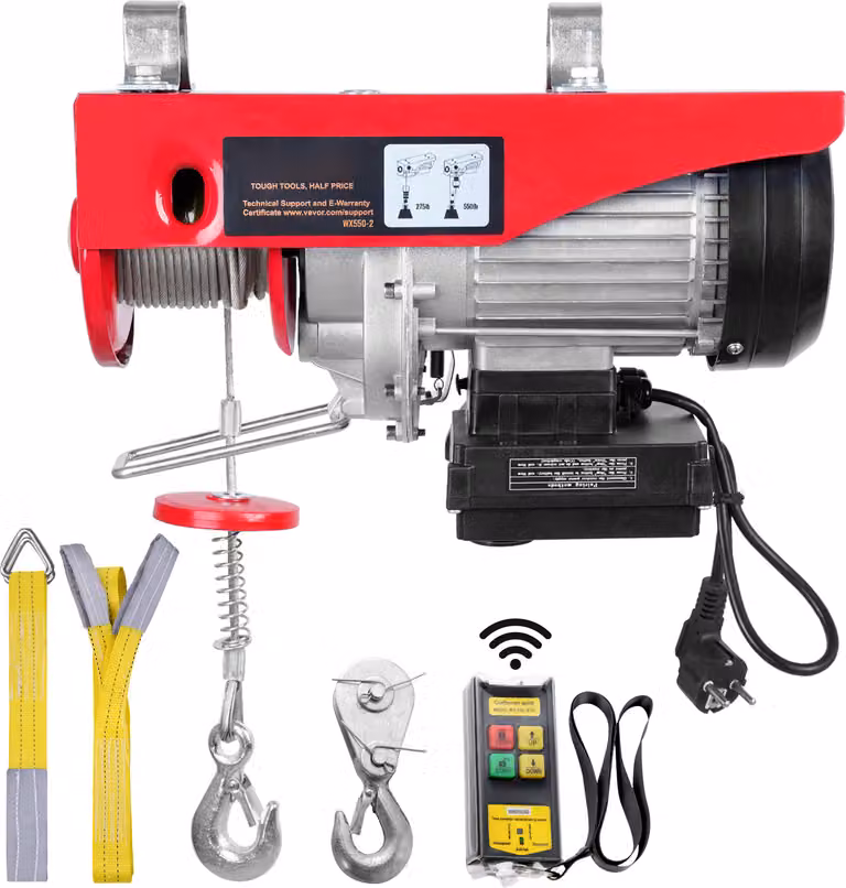 SucceBuy Paranco elettrico, 550 lbs Hubkraft, 510W 220V argano elettrico in filo d'acciaio, telecomando senza fili, 40ft singolo cavo di sollevamento Höhe, motore in rame puro, für Garage Magazzino Fabbrica, Rot