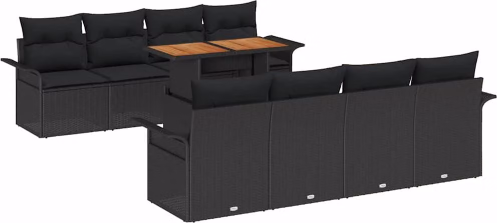 Set Divano da Giardino con archiviazione 9 pcs Nero Poly Rattan