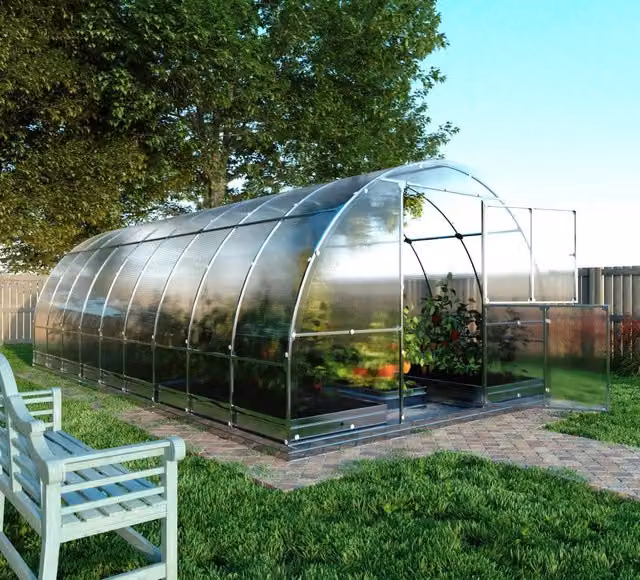 Serra da giardino KLASIKA TUBE con rivestimento in policarbonato trasparente e struttura in acciaio zincato, L/P/H: 6 x 3 x 2,18 m