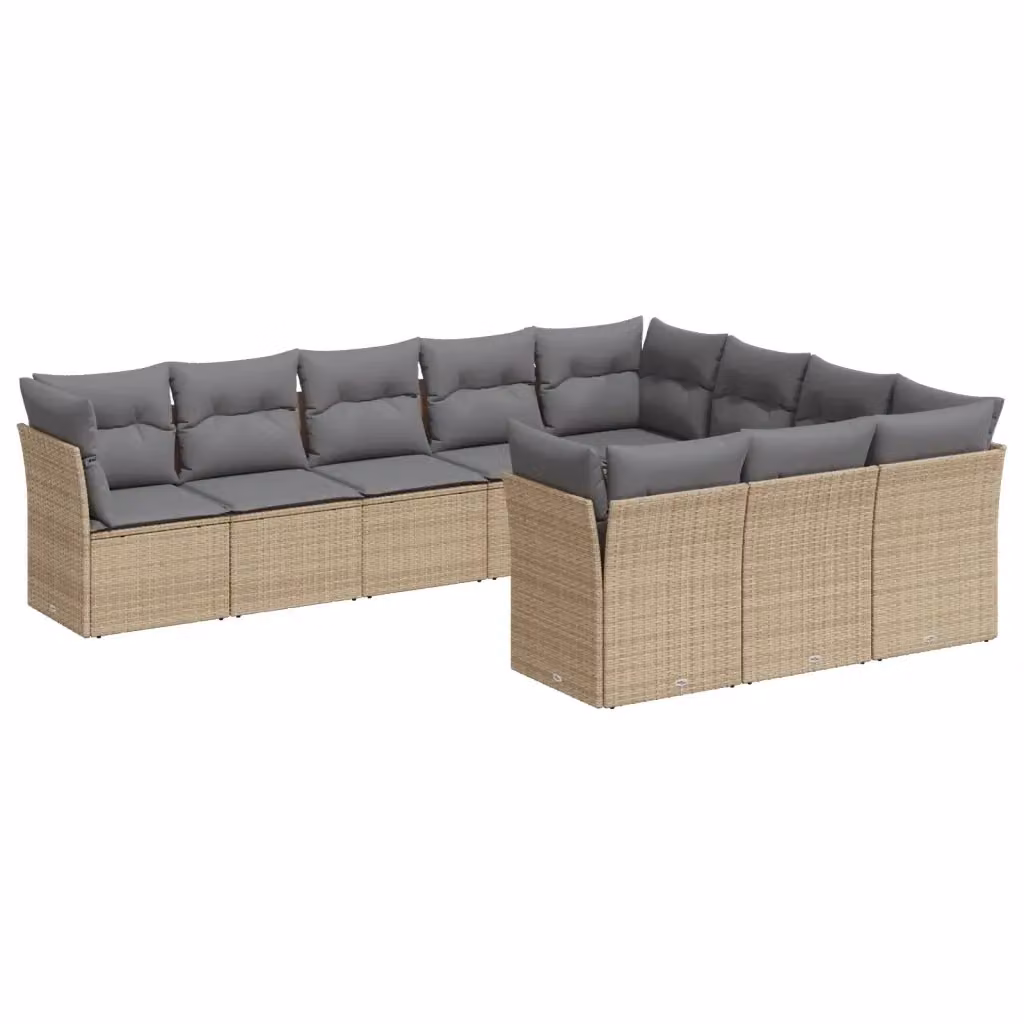 vidaXL Set Divano da Giardino a L 10 pz con Cuscini Beige e Struttura in Metallo e Polyrattan – 2