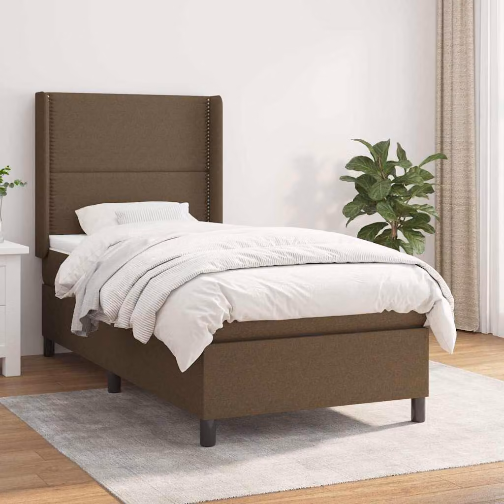 vidaXL Letto Ibrido con Giroletto a Molle e Materasso con Tasche Individuali, Marrone e Bianco, L/P/H: 90 x 190 cm