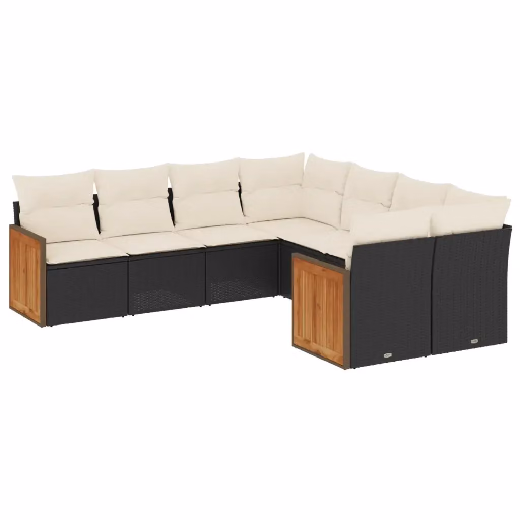 Set di divani da giardino vidaXL a forma di L con 8 pezzi in polyrattan nero e cuscini imbottiti con coperture rimovibili – 2