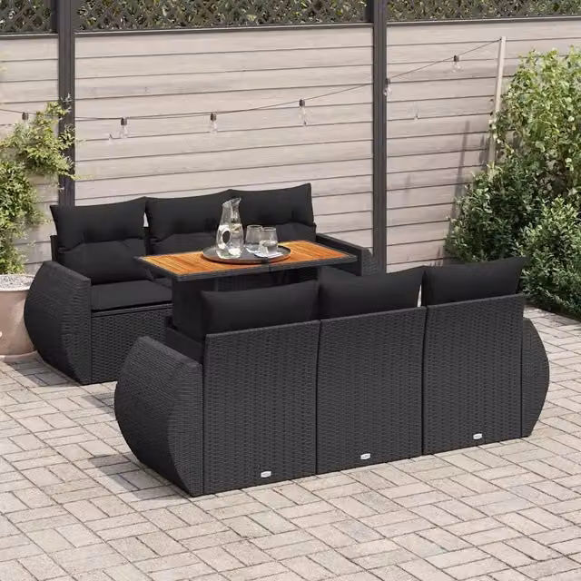 Set Divani da Giardino con Cuscini 7pz Nero Polyrattan 3327219