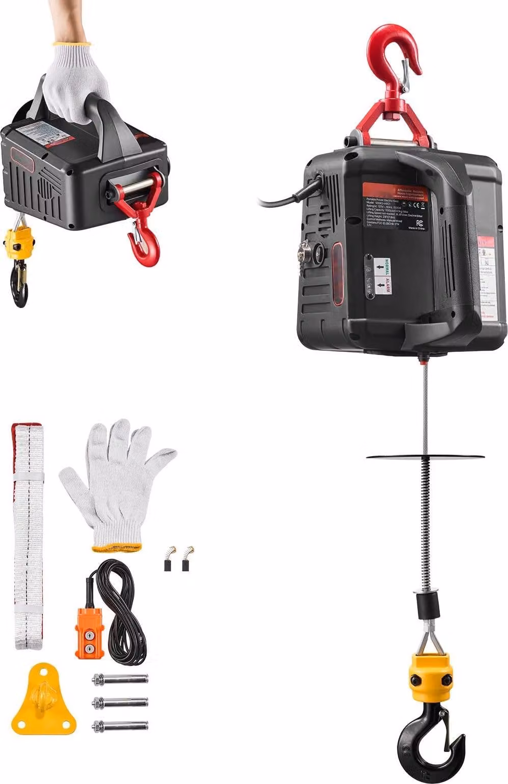 Argano elettrico - Argano elettrico 2 in 1 - Capacità di carico 500 kg - Potenza motore 1500 W - Altezza di sollevamento 7,6 m - Velocità di sollevamento 5 m/min - Telecomando manuale e cablato