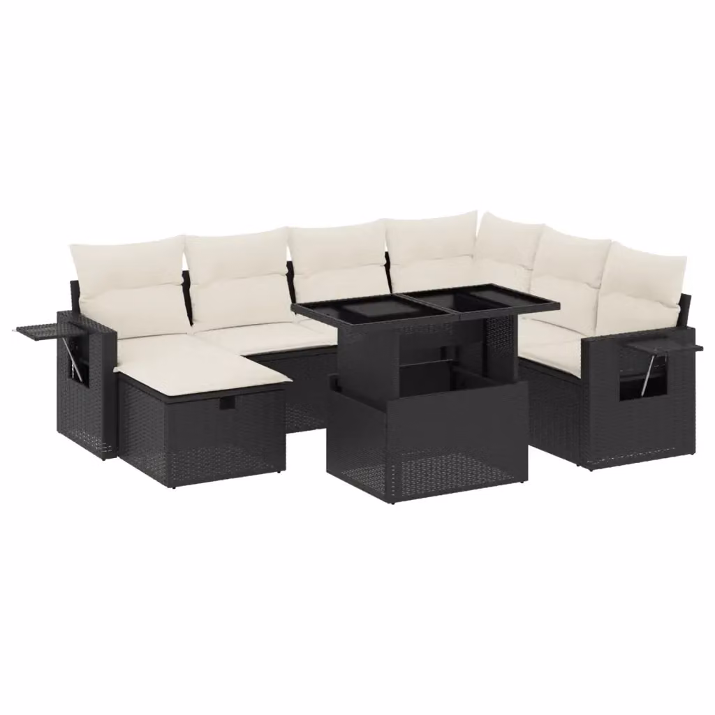 Set Divani da Giardino a L vidaXL con Cuscini 8 pz Nero e Bianco in Polyrattan e Metallo – 2