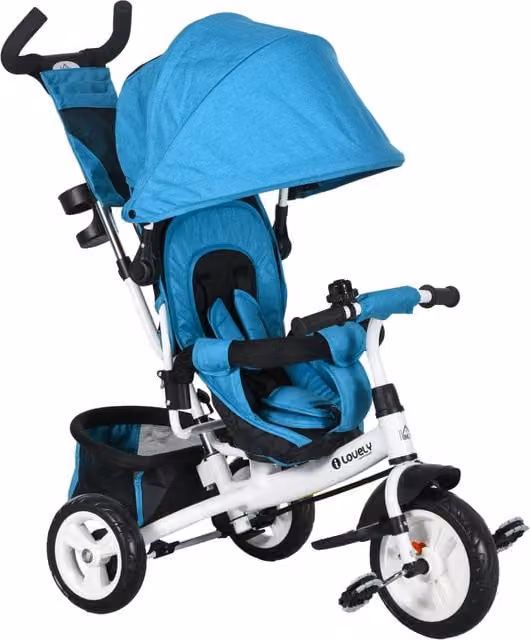 Triciclo per bambini zephmum Blu Metallico con capottina, maniglia di spinta e portabicchieri – 1
