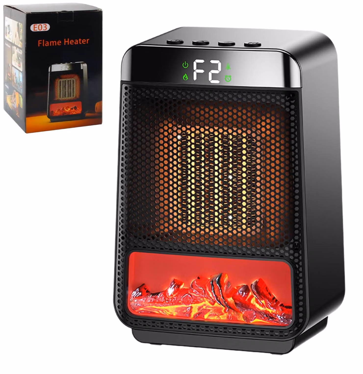 Stufa elettrica da tavolo, colore nero - Potenza 1500 W - Montaggio su piano - Uso interno - Effetto fiamma 3D