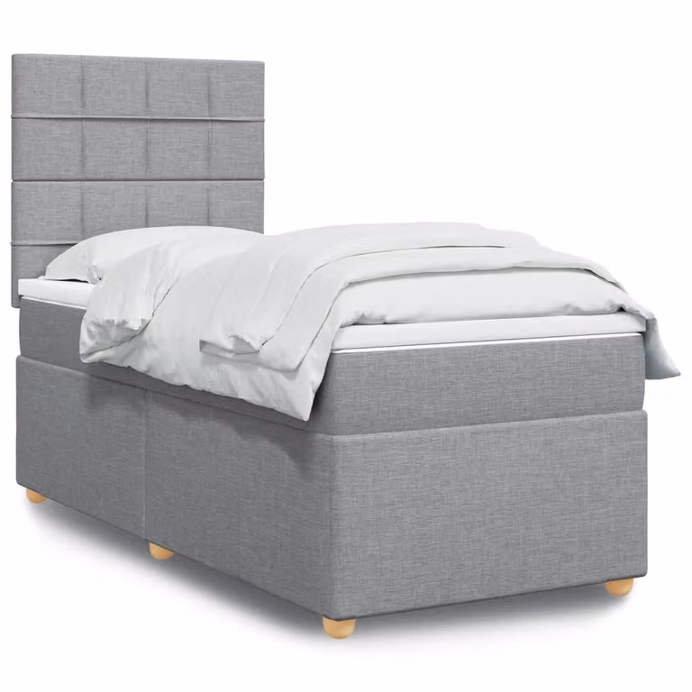 vidaXL Giroletto a Molle con Materasso Ibrido in Tessuto Grigio Chiaro e Bianco L/P/H: 100 x 200 cm