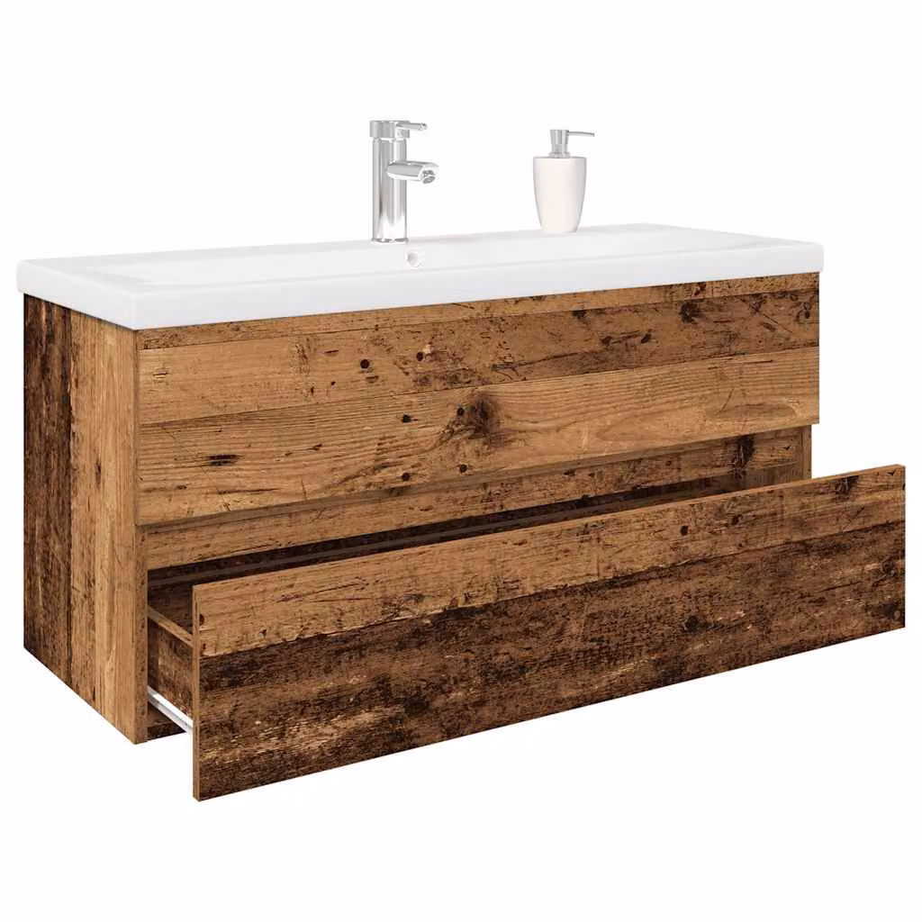 Mobile da bagno sospeso vidaXL in legno e MDF stile rustico, colore bianco e marrone