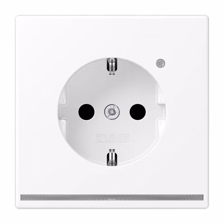 Presa Jung SCHUKO, 16 A 250 V ~, con luce di orientamento a LED, protezione integrata contro il contatto accidentale, materiale termoplastico verniciato, serie LS, bianco neve opaco LS1520-OWWMLNW