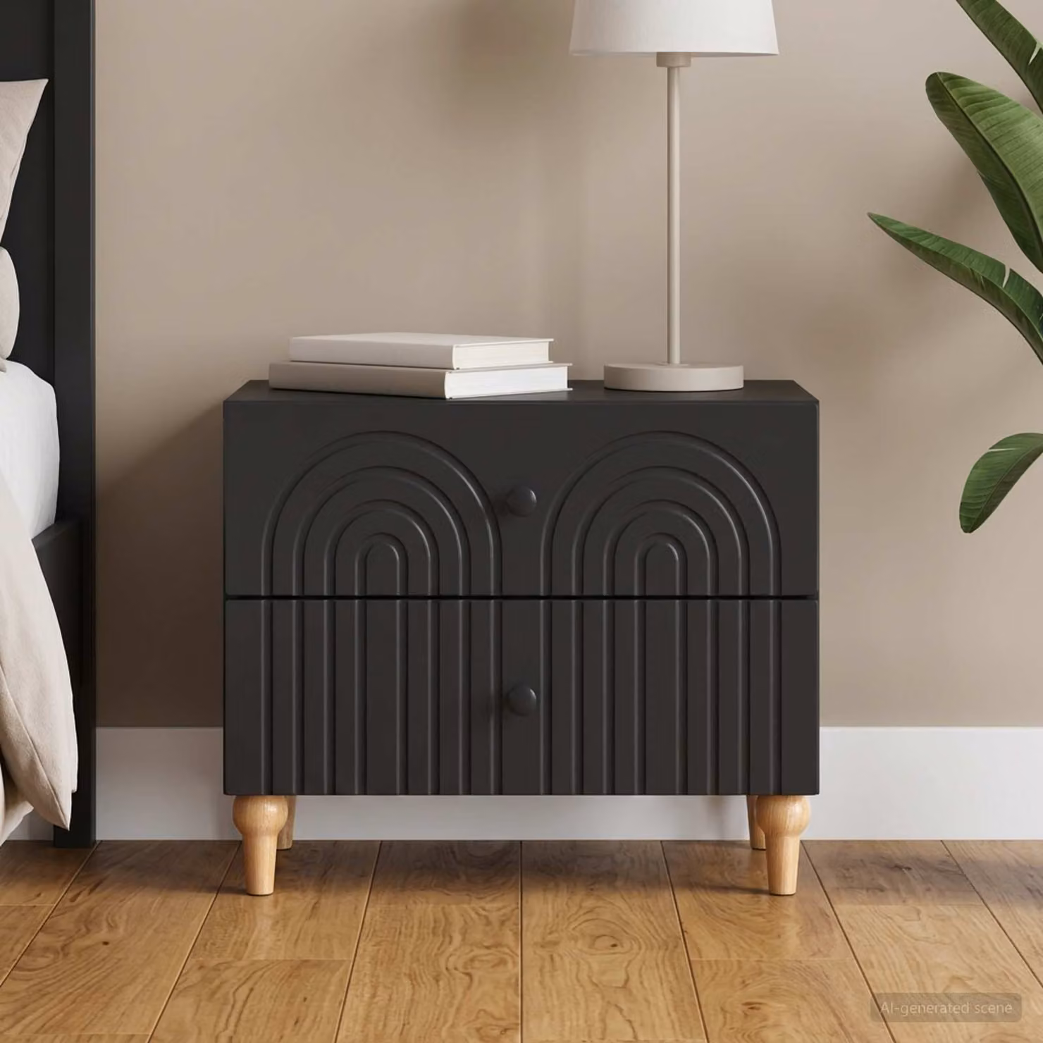 Armadio da notte moderno vidaXL in legno MDF nero L: 62 cm, P: 34,5 cm, H: 48 cm
