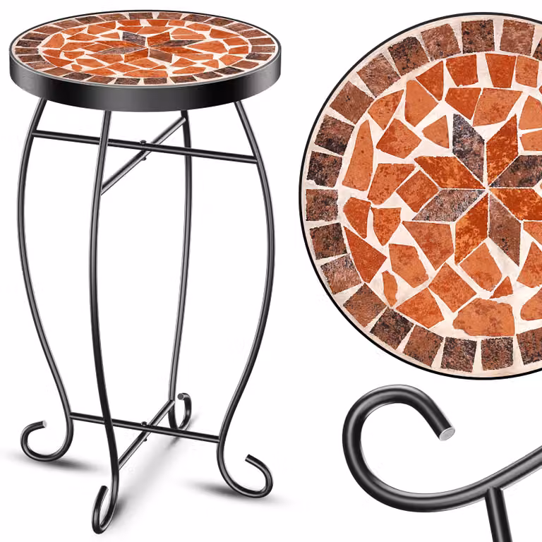 KESSER® Tavolino a mosaico Tavolino da bistrot Sgabello a fiori Rotondo 60x34 cm Tavolino in metallo a mosaico Tavolino da balcone Tavolini da giardino Tavolino da terrazza Balcone Mosaico in pietra Giardino Tavolino da giardino Interno Esterno