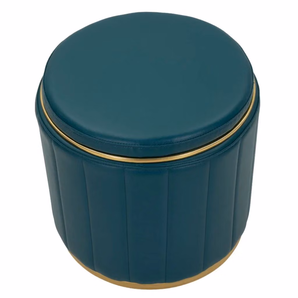 Pouf cilindrico London di KENDRA HOME in ecopelle color petrolio con dettagli oro – 2