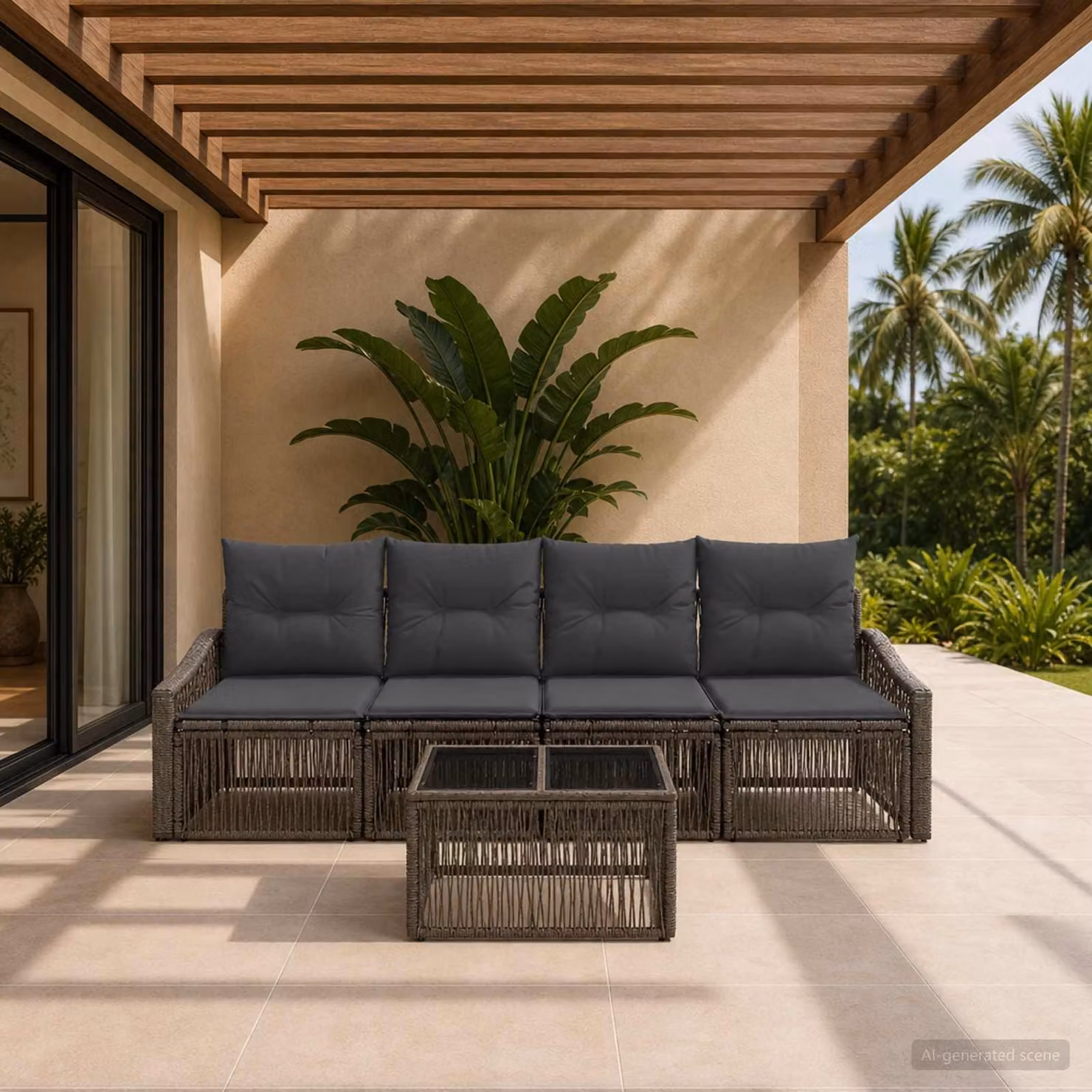 Set Divano da Giardino vidaXL 5 Pezzi Grigio con Poltrone, Divani e Tavolino in Polyrattan e Acciaio