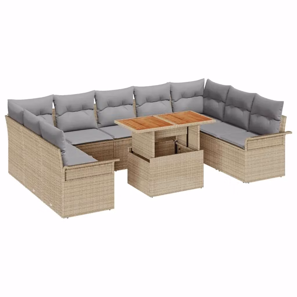 Set Divano da Giardino a L con 10 Pezzi vidaXL Beige in Rattan e Metallo con Cuscini Inclusi – 2