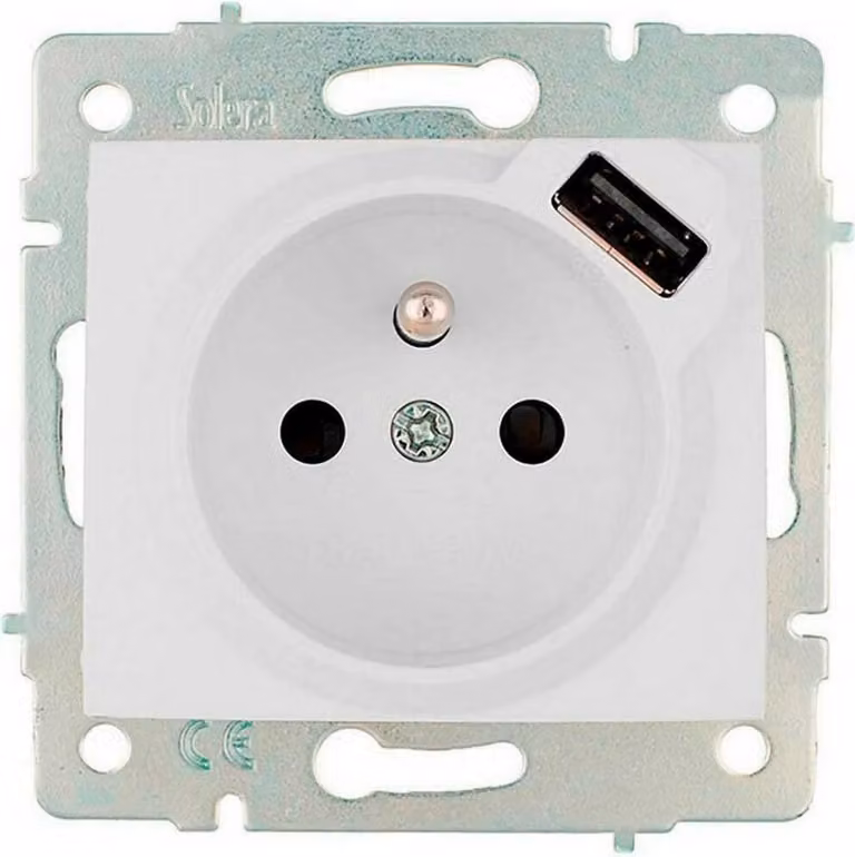 Solera Presa Bipolare Con T/T Laterale 16A 250V Con Usb Con Tapparella S.europa