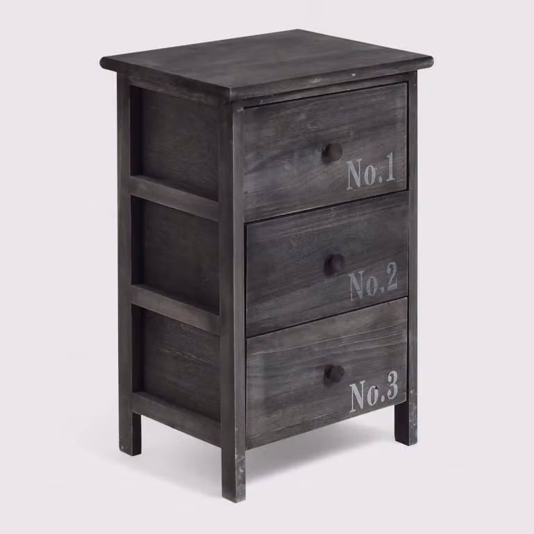 Anturio - Comodino in stile industrial con 3 cassetti decorati