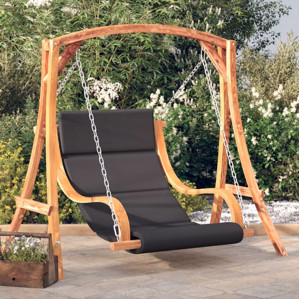 Sedia a dondolo vidaXL in legno di abete massello con cuscino antracite e finitura teak per giardino e terrazzo
