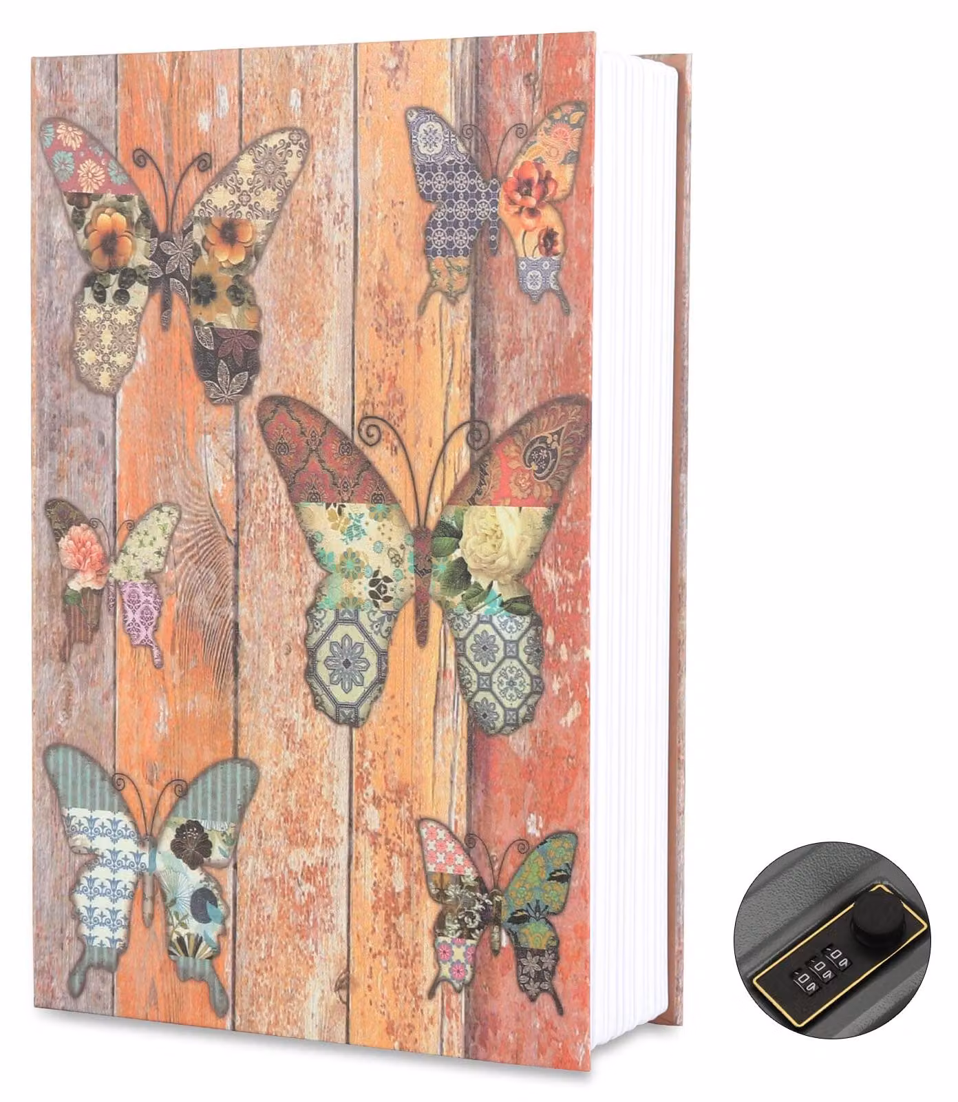 Cassetta portagioie in legno, con serratura a combinazione, ideale per libri, dimensioni 24 x 15,5 x 5,5 cm