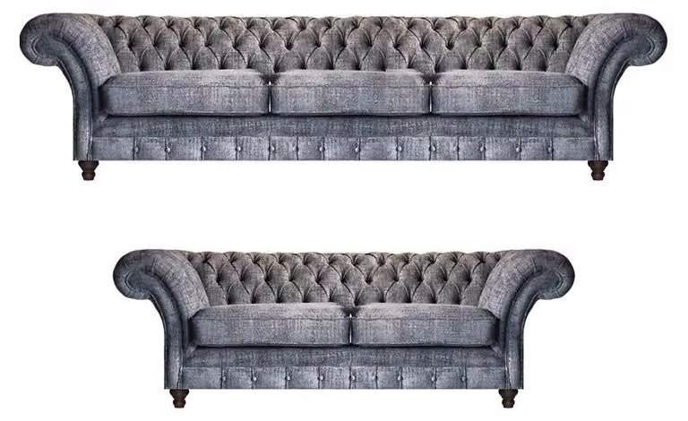 Dunkelgraue Chesterfield Couchgarnitur Exklusiver Dreisitzer 2-Sitzer