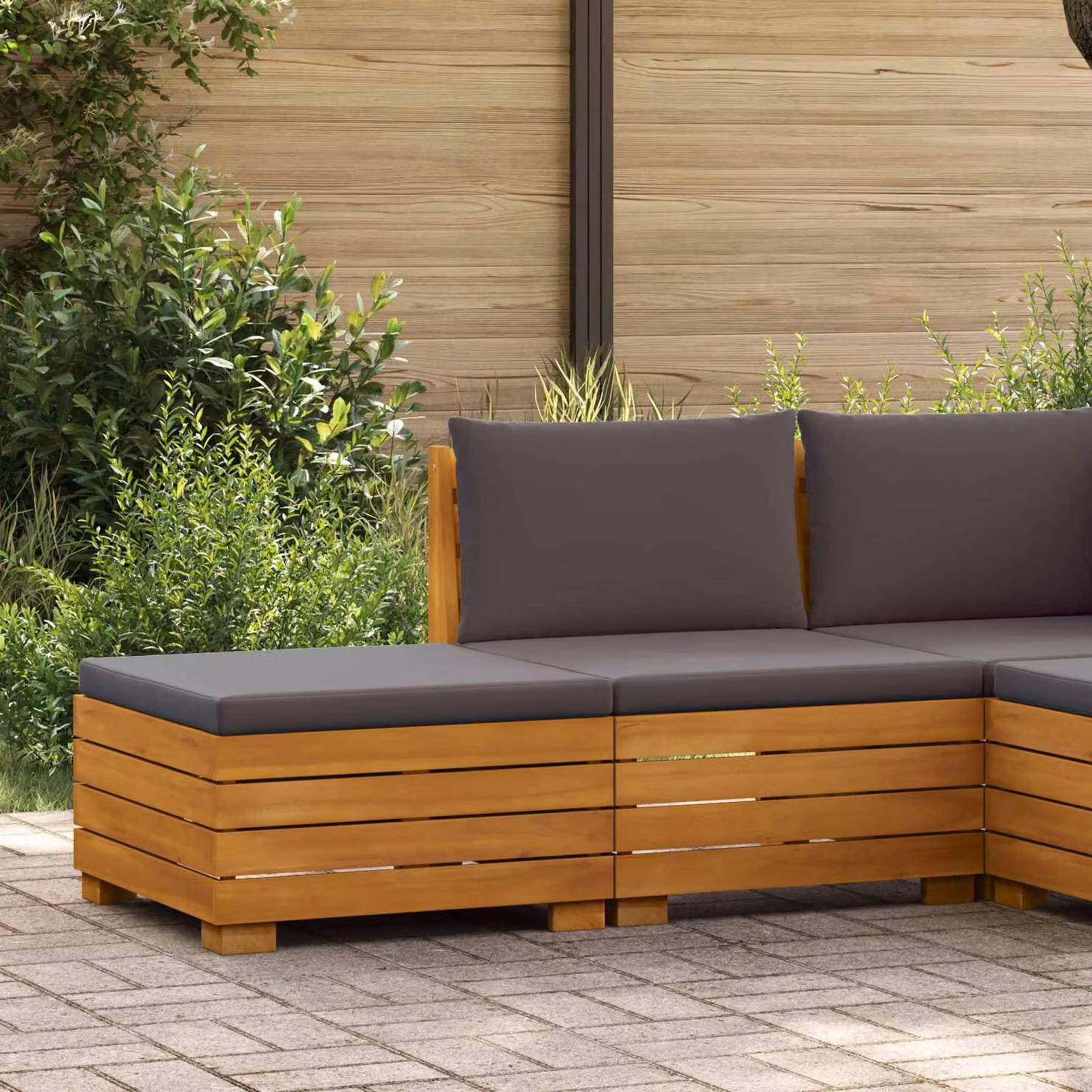Set Lounge da Giardino vidaXL in Legno di Acacia con Divano a 2 Posti e Pouf, Marrone