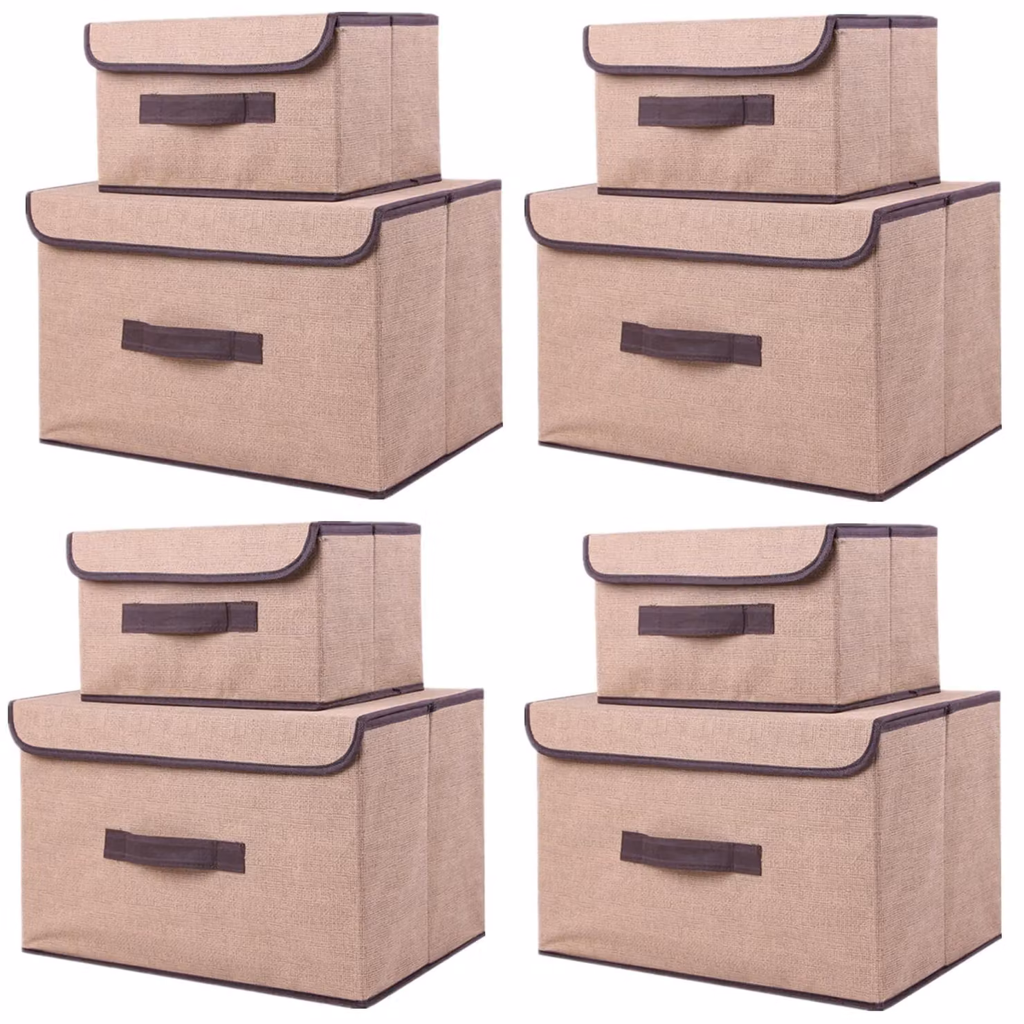 Elzusha - Set di 8 scatole pieghevoli con coperchio, color beige