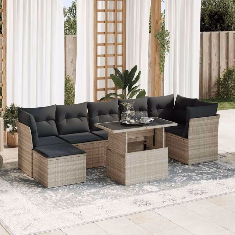 vidaXL Set Divano da Giardino a L con 8 Pezzi, Polyrattan e Cuscini Grigio Matt con Tavolino e Ottoman