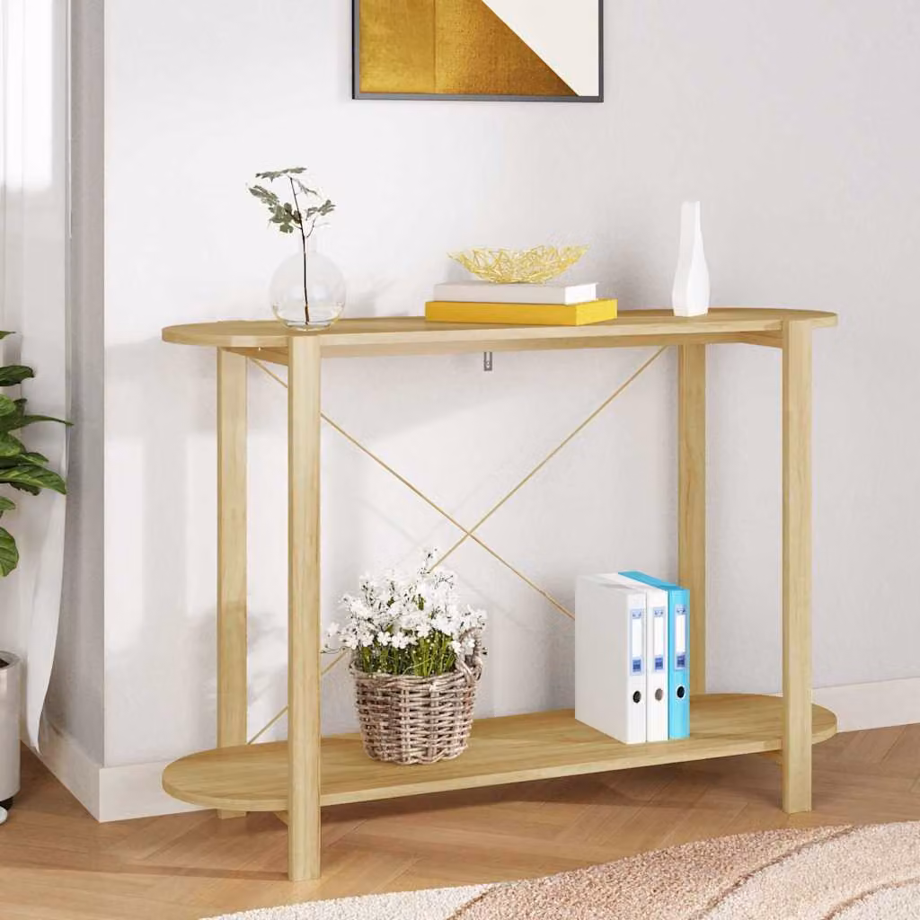 vidaXL Tavolino Consolle in Legno di Pino e Metallo, Colore Marrone/Beige, L 110 x P 38 x H 75 cm