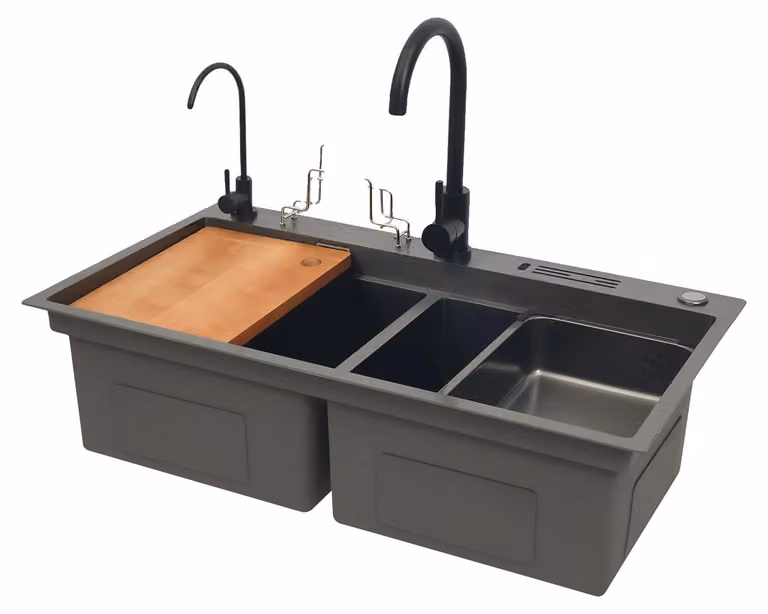 Lavabo doppio, 82x46 cm, acciaio inossidabile 304, forma rettangolare, superficie lucida, disponibile in 2 dimensioni
