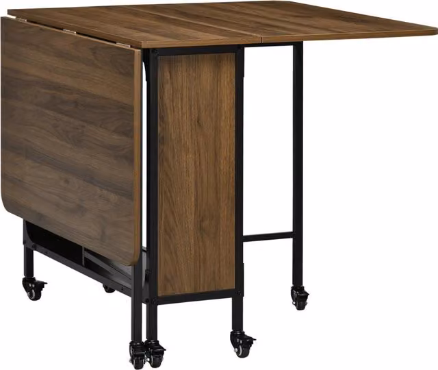 Tavolo da pranzo pieghevole DESMIU per 6 persone, 130x80x74 cm, colore marrone chiaro, con ruote e ripiano centrale