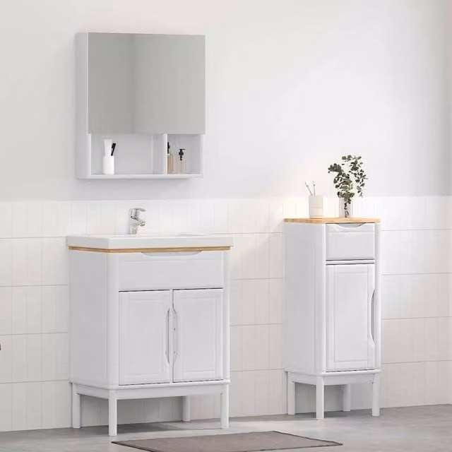 Set di mobili per il bagno vidaXL in legno di pino bianco con mobile lavabo e armadietto a parete L/P/H: 80 x 40 x 60 cm