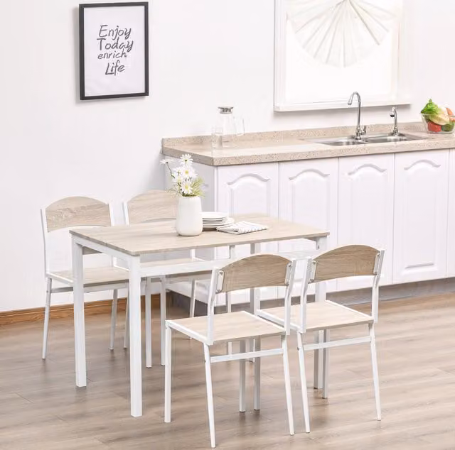 Set da pranzo 5 pezzi con tavolo e 4 sedie in MDF grigio chiaro
