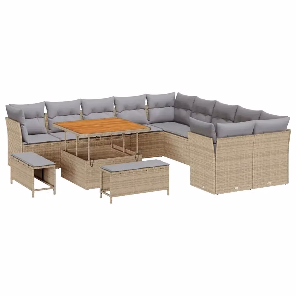 Set Divano da Giardino Moderno vidaXL in Polyrattan e Metallo, 13 Pezzi, Beige – 2