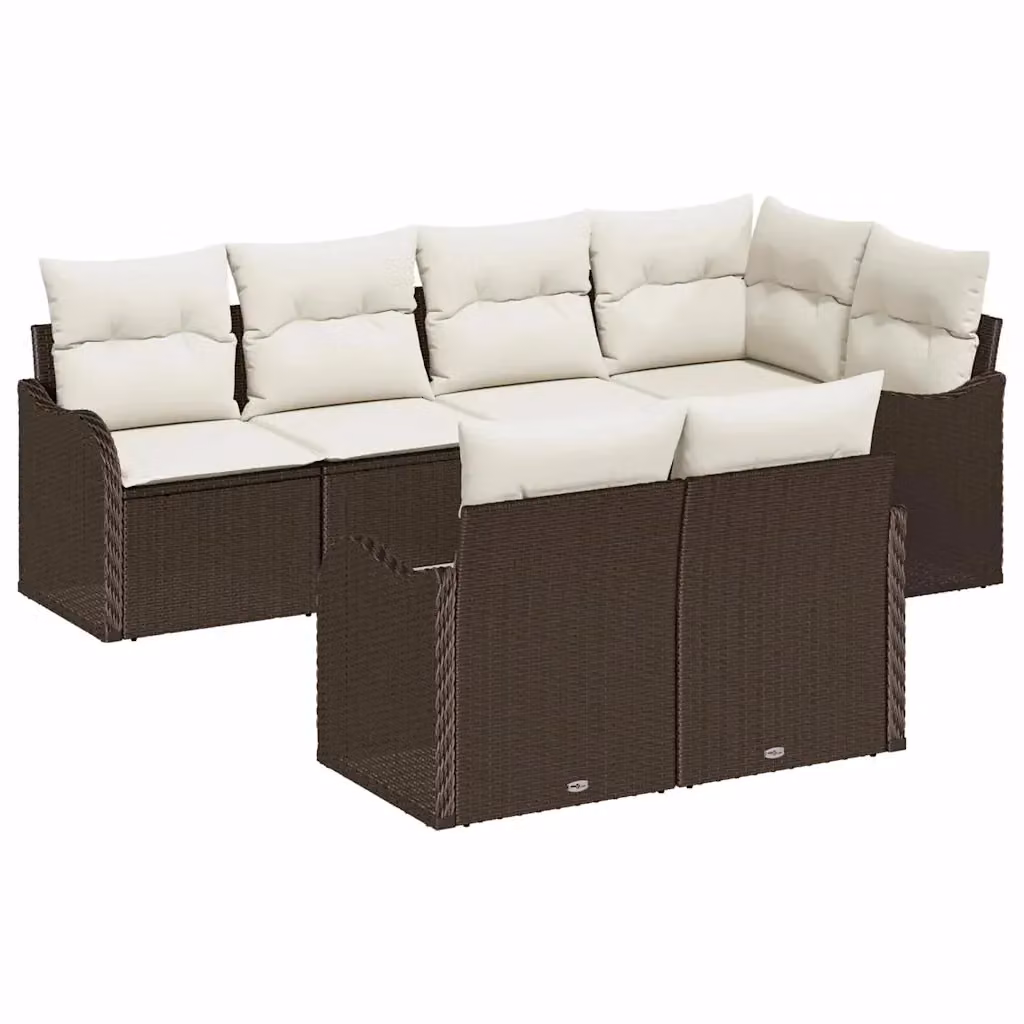Set Divano da Giardino a L con 7 Pezzi vidaXL Marrone in Rattan con Cuscini e Struttura in Metallo – 2