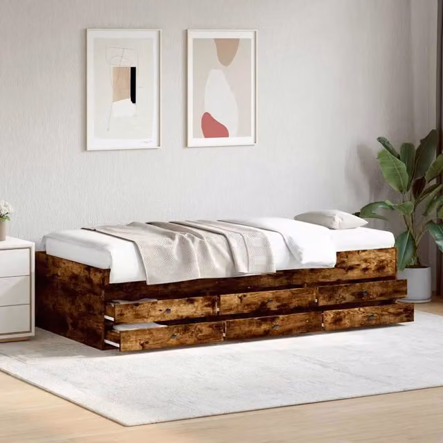 Letto con contenitore vidaXL in legno Rovere Fumo L: 80 cm, P: 200 cm, H: 103 cm – 1