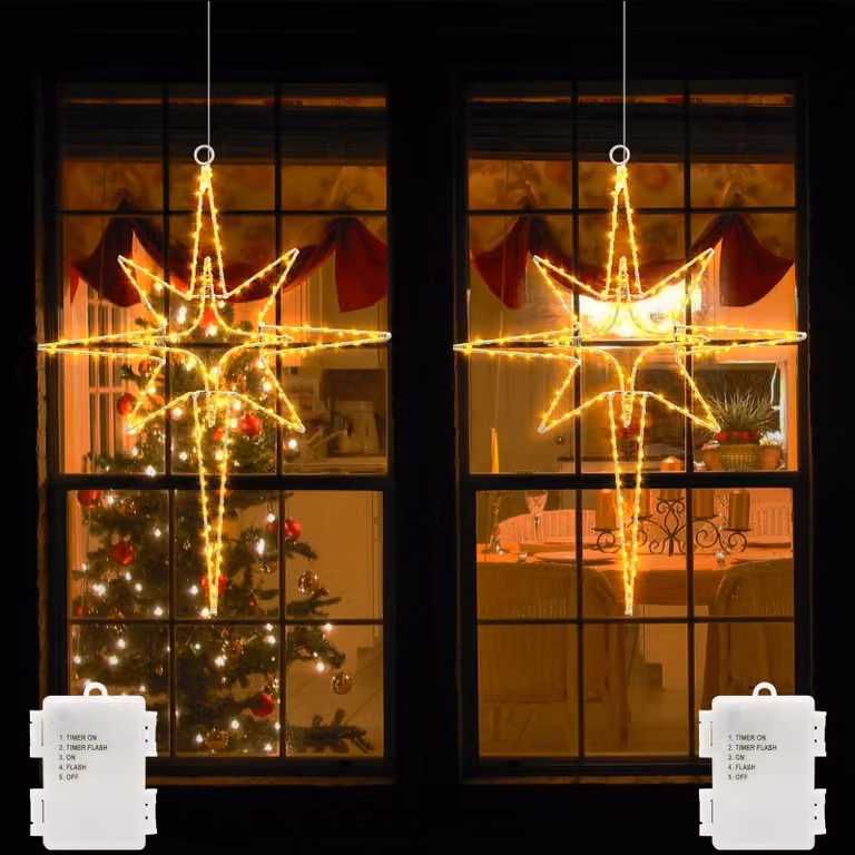 Set di 2 stelle di Betlemme a LED, 120 LED bianco caldo, metallo, 42x32 cm